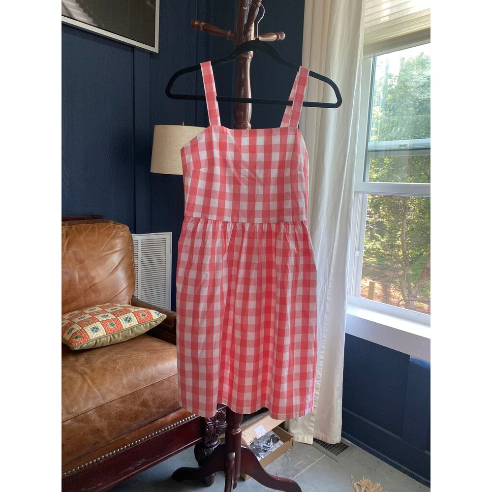 J.Crew Gingham Sun Dress Womens XS Pink Excellent Smocked Back Cotton Blend